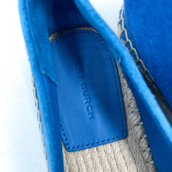 Tory Burch Suede Flat Espadrilles Cyan Blue Cap Toe Slip On Sz 8 - Picture 7 of 10